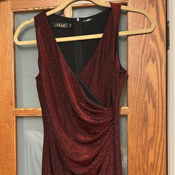 Chic Asymmetrical Sparkly Burgundy Dress - Picture 2 of 7